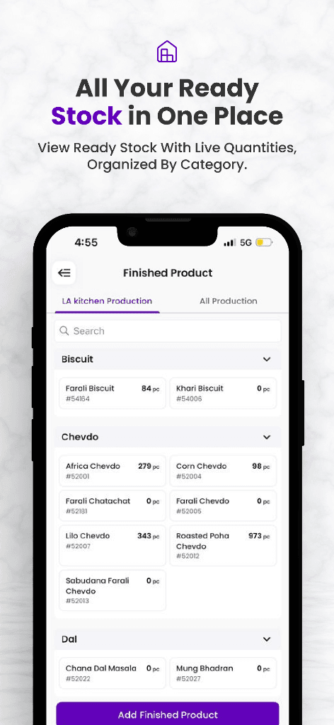 Finished Products Screen